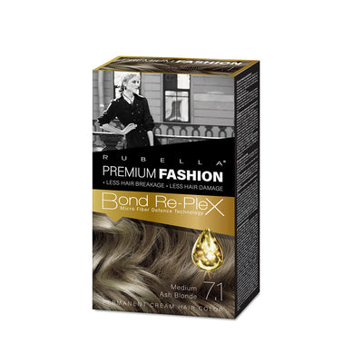 RUBELLA PREMIUM FASHION Ilgalaikiai plauku dazai-kremas Vidutinio pelenu blond 7.1, 50/50/30 ml