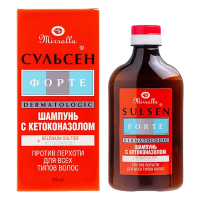 Mirrolla Sulsen Forte dermatologinis šampūnas su ketokonazolu ir seleno sulfidu nuo pleiskanų 250 ml