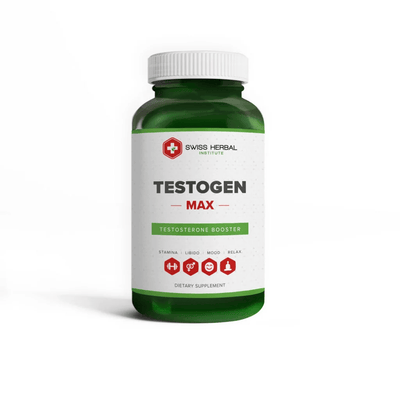 Swiss Herbal Institute Testogen Max – testosterono palaikymui, libido ir energijai (60 kaps.)
