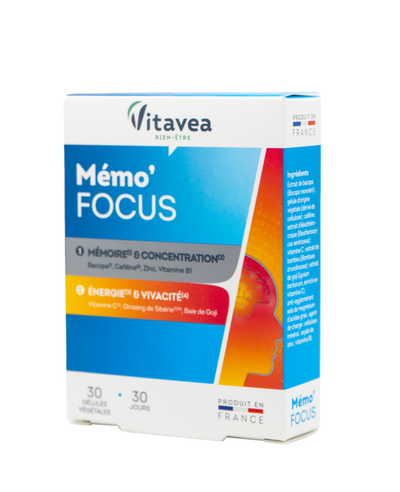 VITAVEA Memo'Focus atminčiai ir energijai,  30 augalinės kilmės kapsulių