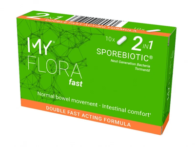 MY Flora Fast Sporebiotic 2in1 – Probiotikas žarnynui su Bacillus Coagulans ir Sidabražole, 10 kapsulių