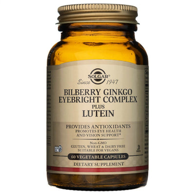 Solgar mėlynių ir ginkmedžių kompleksas Eyebright Complex Plus Lutein - 60 kapsulių