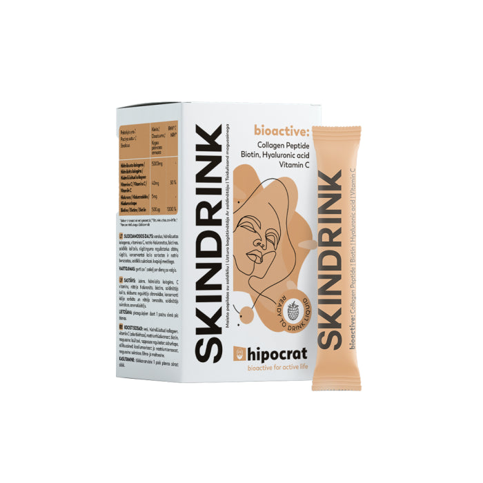 HIPOCRAT SKINDRINK hidrolizuotas kolagenas grožiui, 14 gelinių pakelių