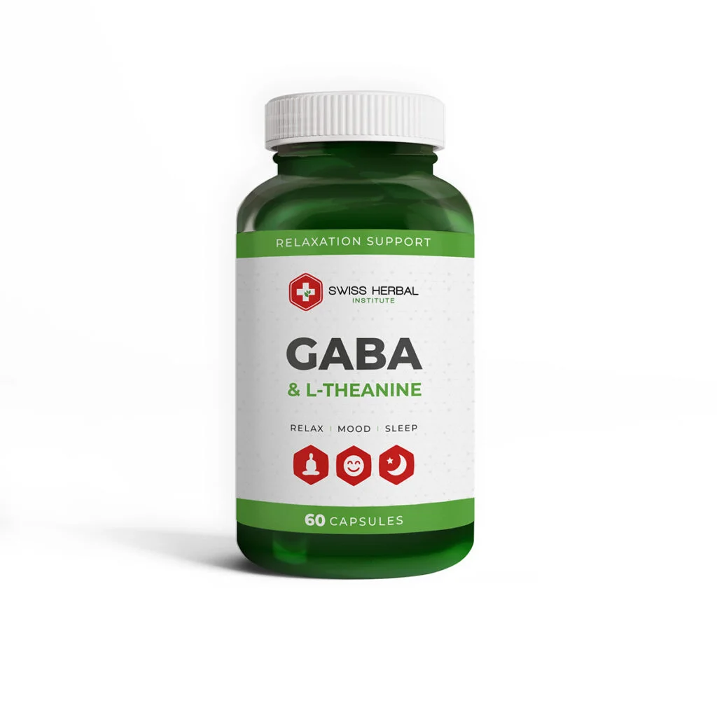 Swiss Herbal Institute GABA & L-Theanine – atsipalaidavimui ir miegui, 60 kapsulių
