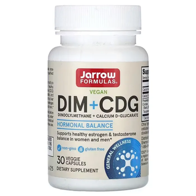 Jarrow Formulas DIM + CDG – hormonų pusiausvyrai ir detoksikacijai, 30 kapsulių