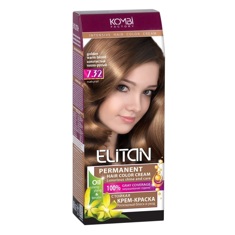 ELITAN Permanent Hair Color Cream Kremas-dazai plaukams 7.32 Auksine silta sviesiai ruda, 50/50/30 kaina