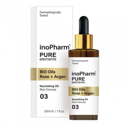 INOPHARM, veido ir kaklo serumas su Bio aliejais Rose+Argan, 30 ml kaina