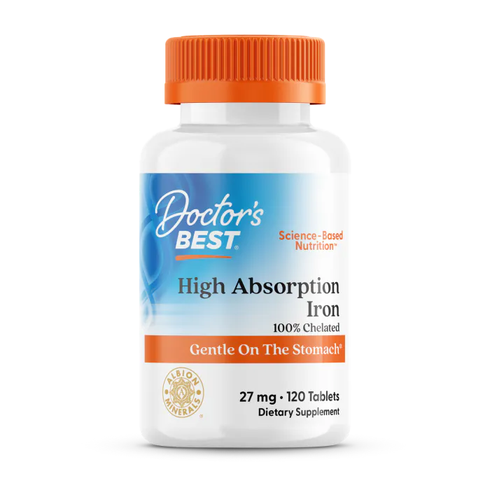 Doctor’s Best High Absorption Iron with Ferrochel™ 27 mg – 120 tablečių – aukštai įsisavinama geležis