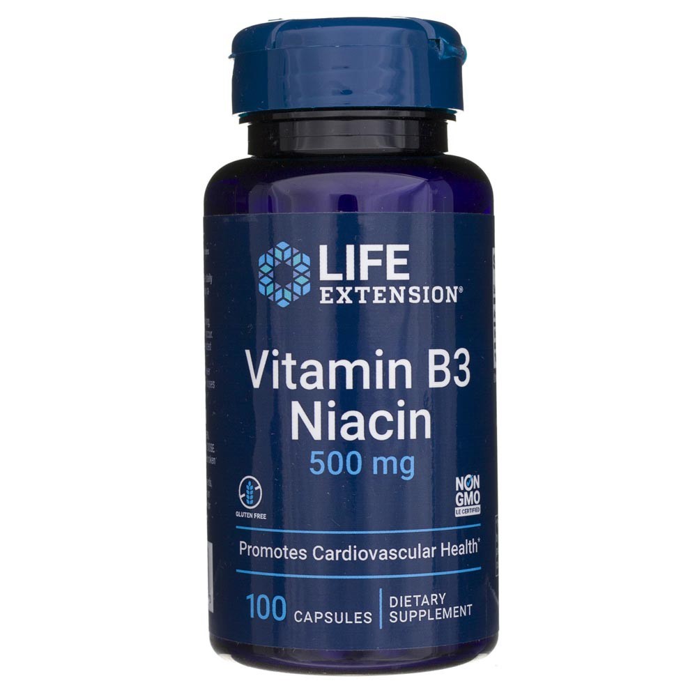 Life Extension Vitaminas B3 Niacinas 500 mg – 100 kapsulių