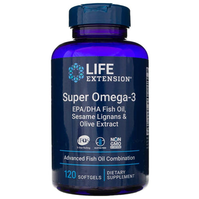 Life Extension Super Omega-3 EPA/DHA su sezamo lignanais ir alyvuogių ekstraktu – 120 kapsulių