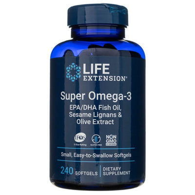 Life Extension Super Omega-3 EPA/DHA žuvų taukai, sezamo lignanai ir alyvuogių ekstraktas - 240 kapsulių