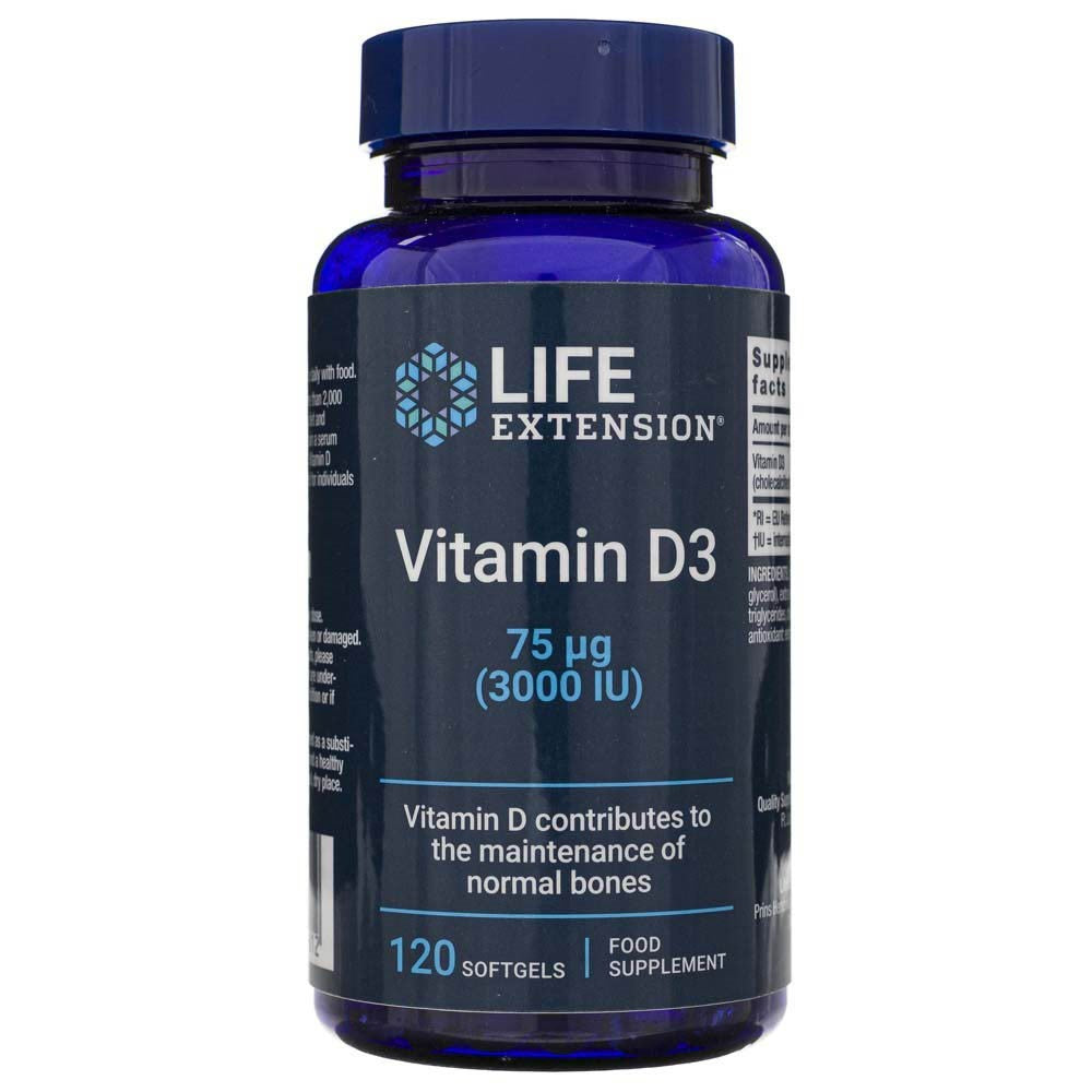 Life Extension vitaminas D3 75 mcg (3000 TV) - 120 kapsulių