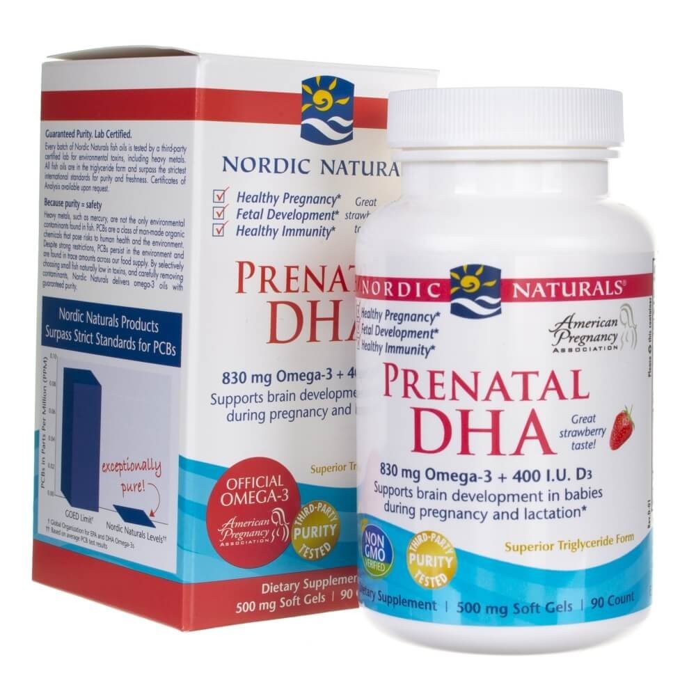 Nordic Naturals Prenatal DHA, braškių skonio - 90 minkštųjų kapsulių