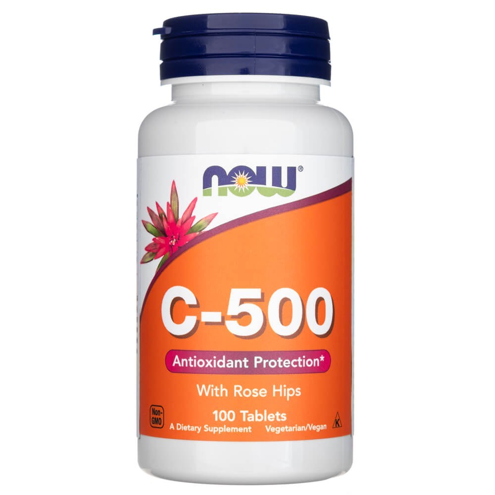 Now Foods Vitaminas C-500 su rožių klubais – 100 tablečių