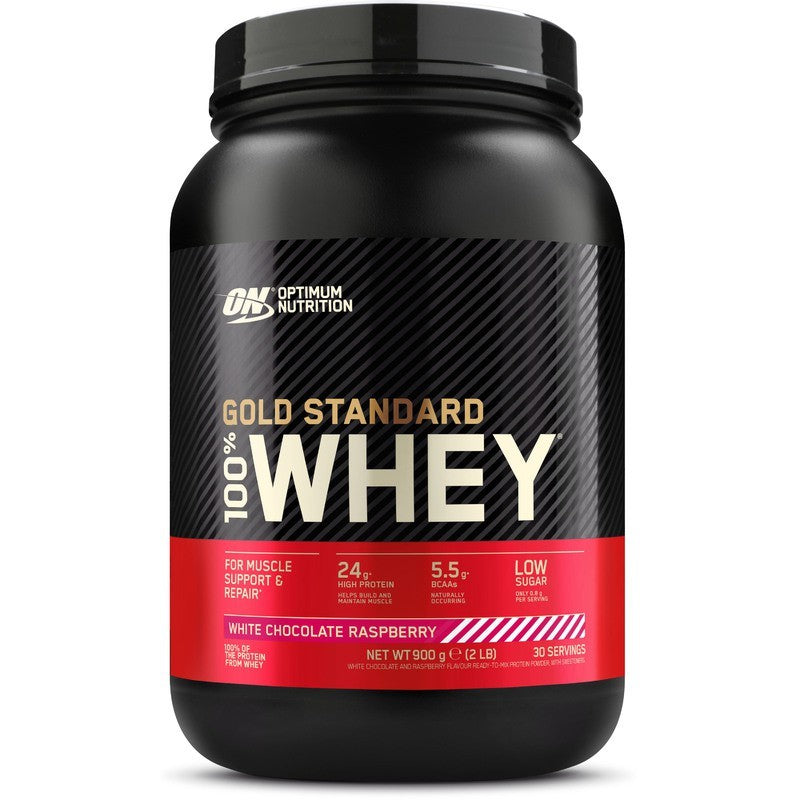 Optimum Nutrition Gold Standard 100% išrūgų baltymų, baltojo šokolado aviečių - 900 g