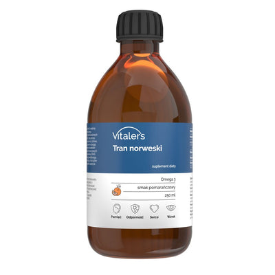 Vitaler's Omega-3 Norvegijos menkių kepenų aliejus, apelsinų skonio, 1200 mg - 250 ml